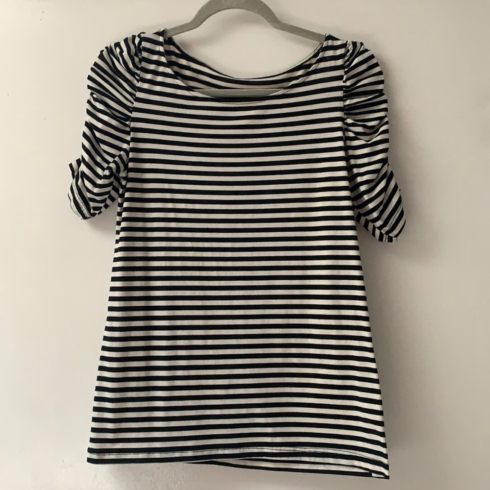 Striped, ruffle sleeve top